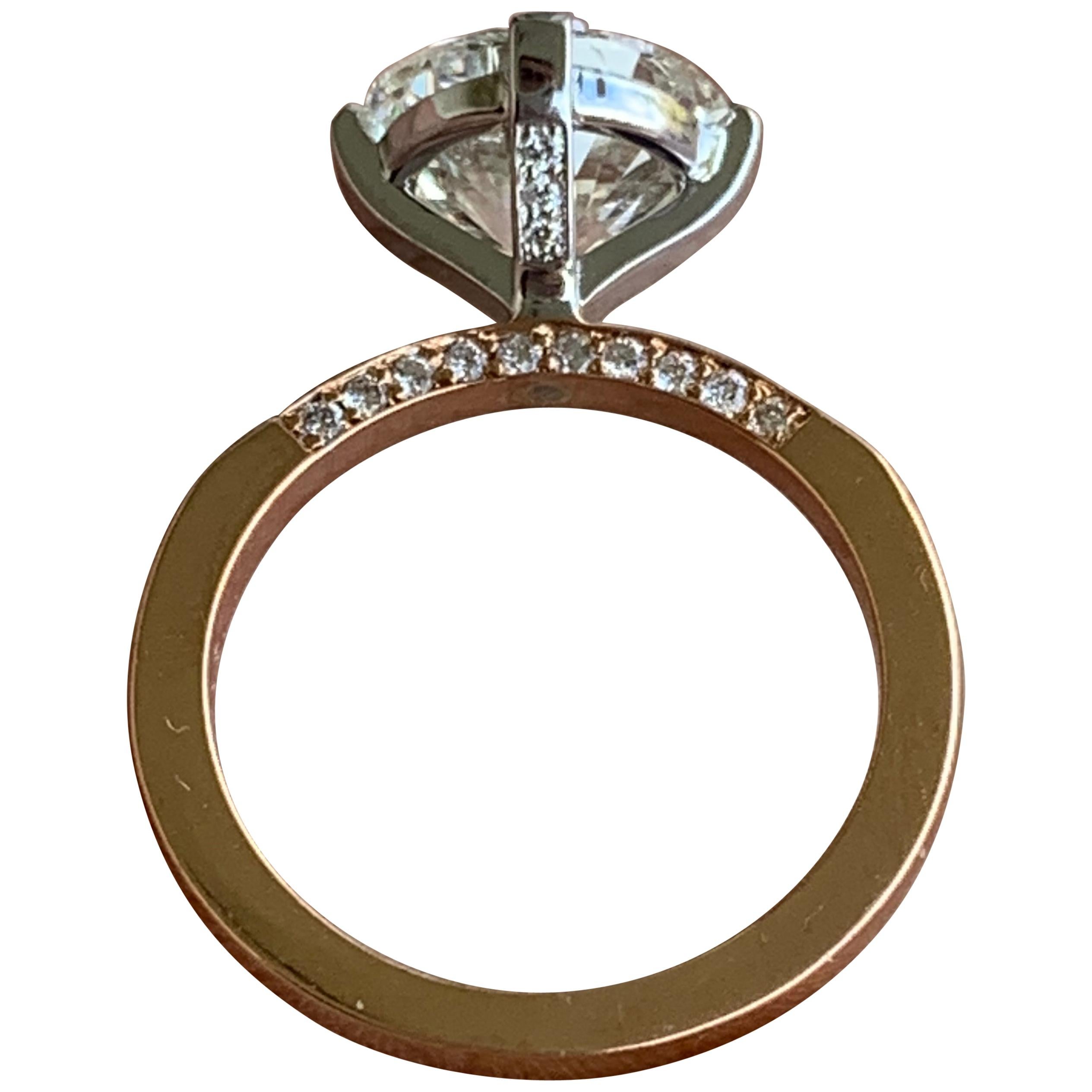 2.7 Approximate Carat Round Diamond Ring 14 Karat Rose Gold, Ben Dannie For Sale
