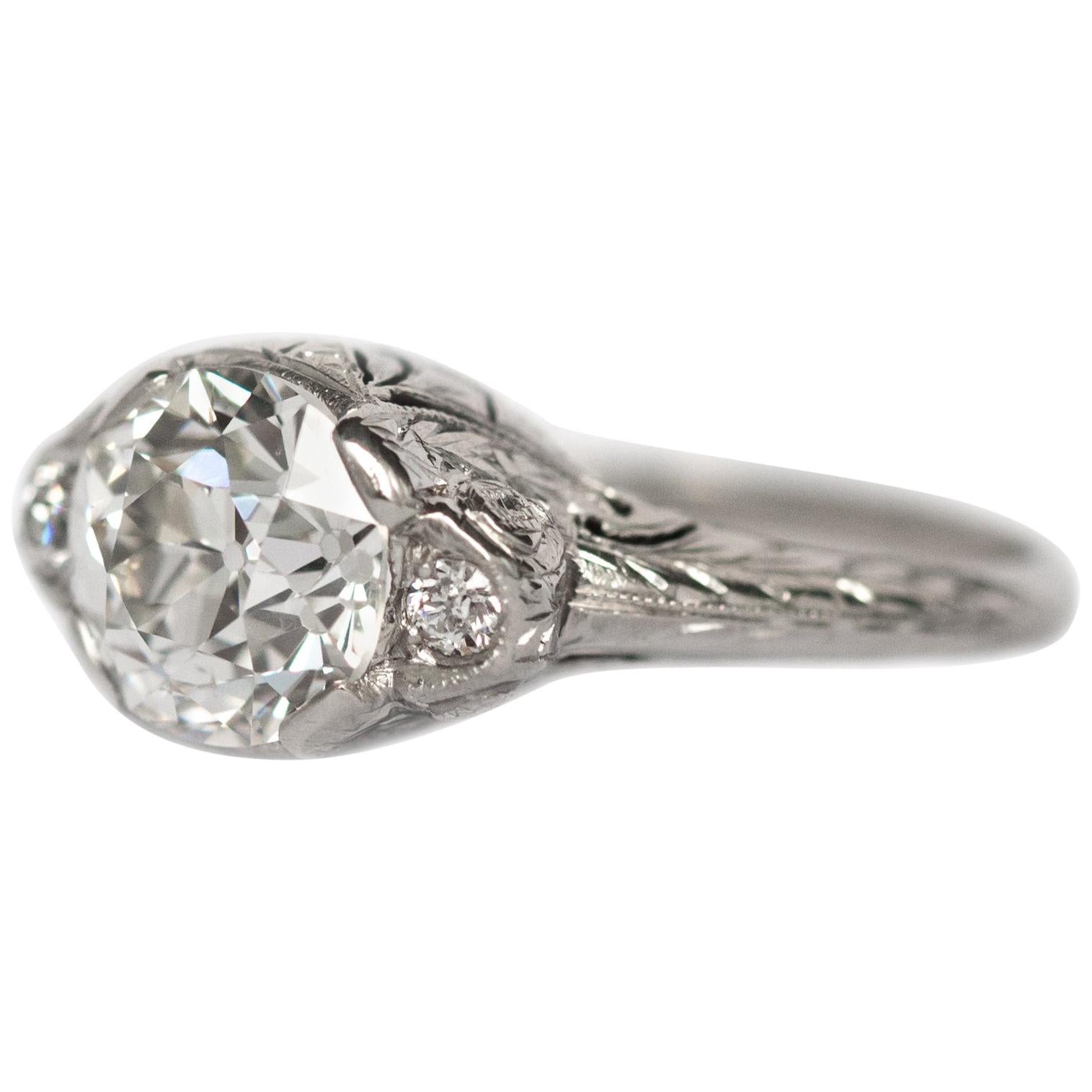 1910 GIA Certified 1.64 Carat Old European Brilliant Cut Diamond Engagement Ring