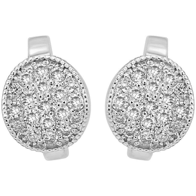 White Diamond Round Gold Clip on Earring with Filigree on Side at 1stDibs