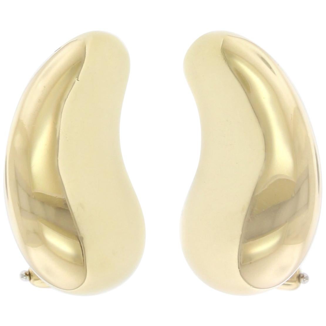 Tiffany & Co. Elsa Peretti 18 Karat Yellow Gold Bean Earrings For Sale