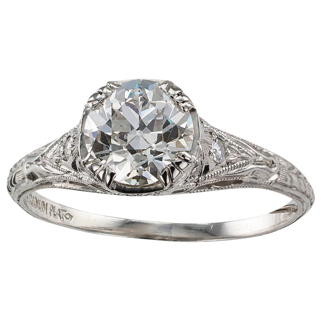 1.00 Carat Art Deco Diamond Solitaire Platinum Engagement Ring