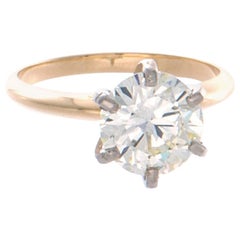 Vintage 2.33 Carat Diamond Solitaire 14 Karat Yellow and Six Prong White Gold Ring