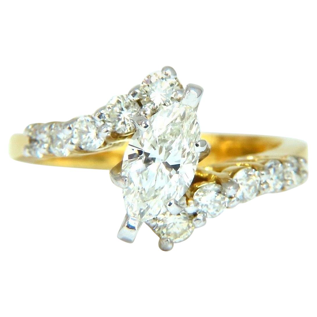 GIA Certified .77 Carat Marquise Shape Diamond Ring 14 Karat For Sale
