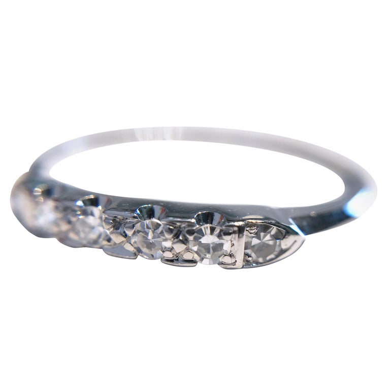 Vintage Thin White Gold Six Diamond Ring For Sale at 1stDibs thin