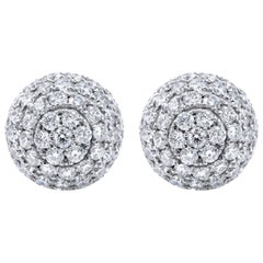 Round Diamond Pave Stud Ball Earrings 6.62 Carat in 18 Karat White Gold