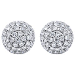 Round Diamond Pave Stud Ball Earrings 6.62 Carat in 18 Karat White Gold