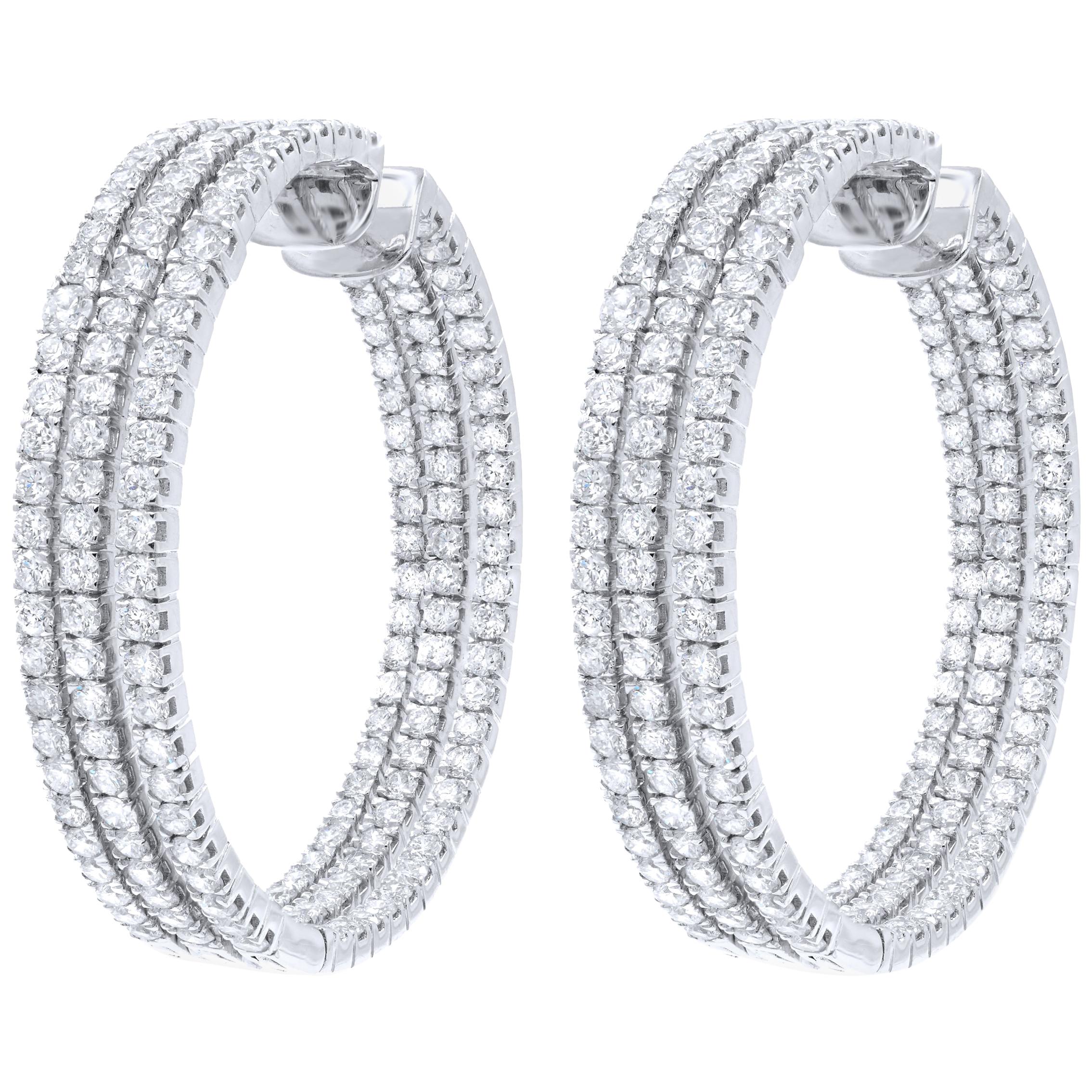 Triple Row Diamond Hoop Earrings 8.33 Carat in 18 Karat White Gold