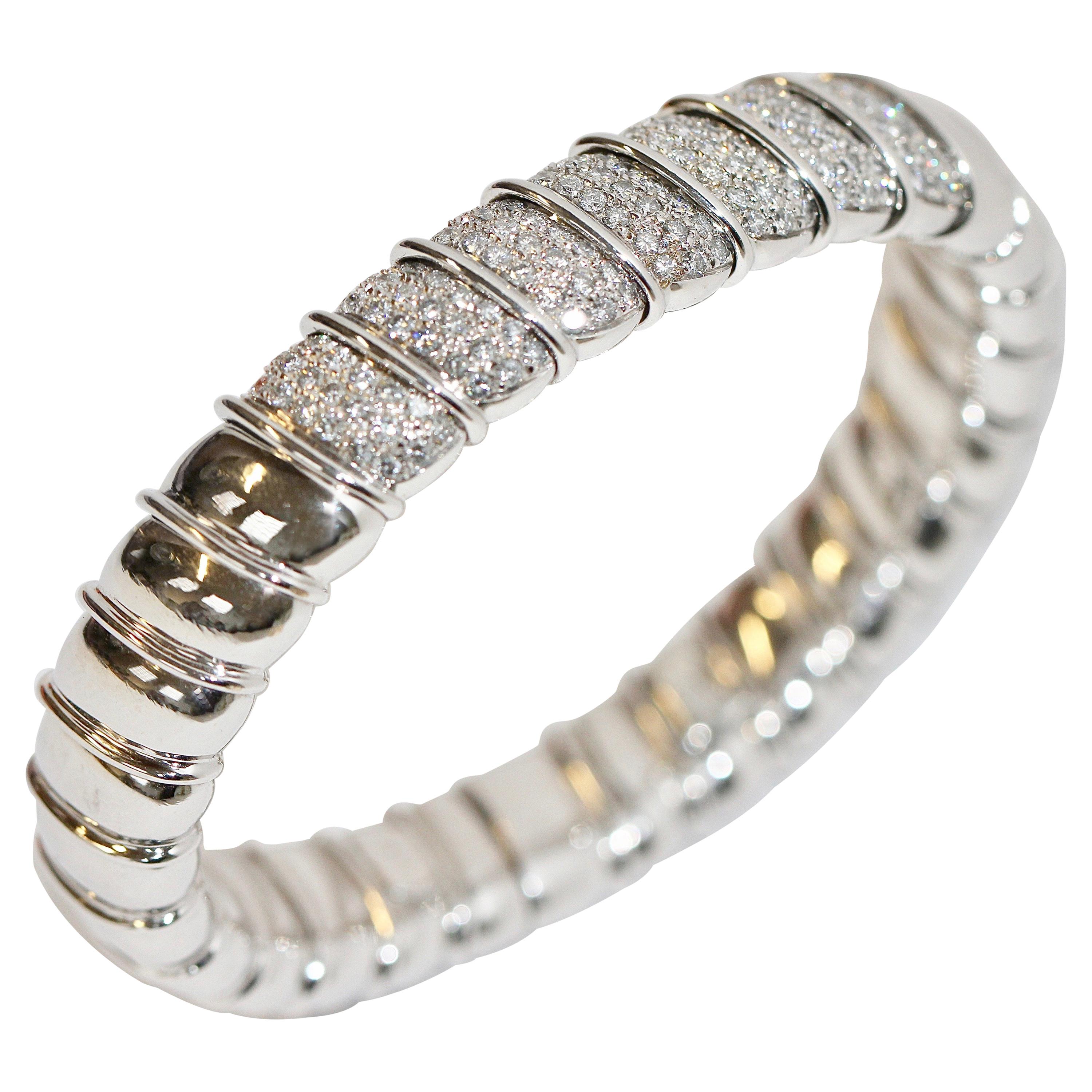 Solid 18 Karat White Gold Luxury Bangle, Bracelet Set with Diamonds