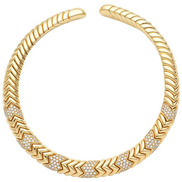 Bulgari Yellow Gold Diamond Collar Necklace at 1stDibs