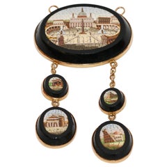 Antico ciondolo a micro-mosaico, collana, esaltatore d'oro, inizio XIX secolo