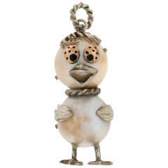 Duck 9 Karat Gold And Silver Pearls Pendant Necklace