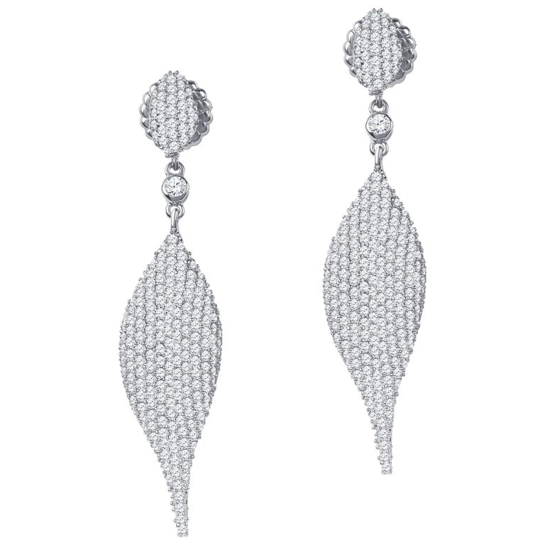 5.14 Carat Total Weight Diamond Modern Leaf Dangle Earrings in 14 Karat Gold 1