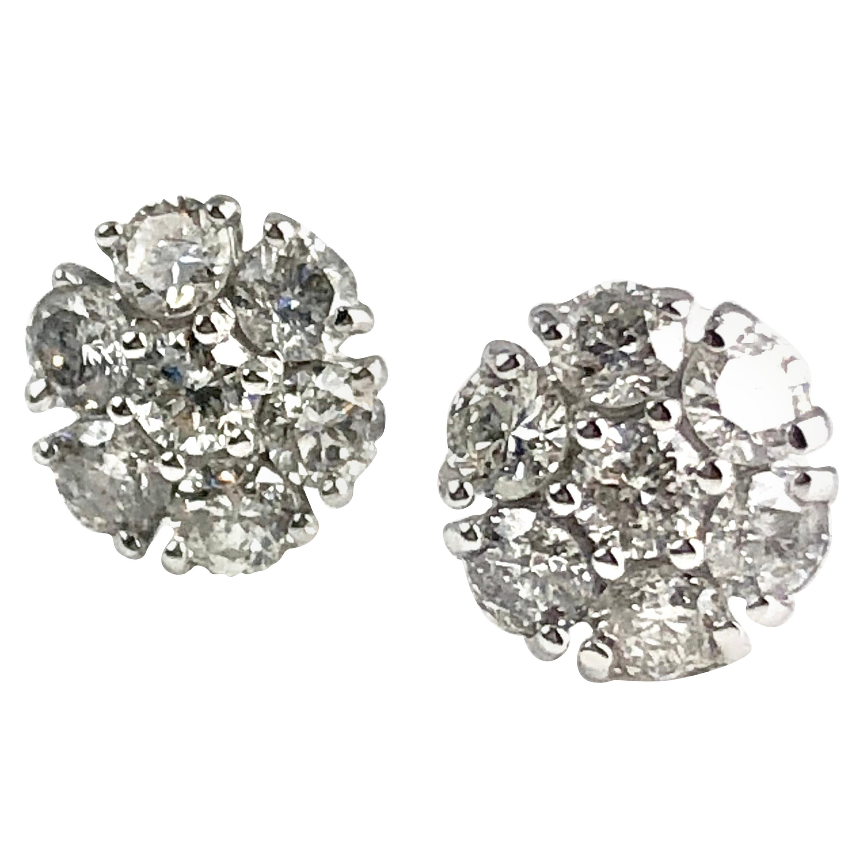 0.90 Carat Diamond Flower Earring in 14 Karat White Gold