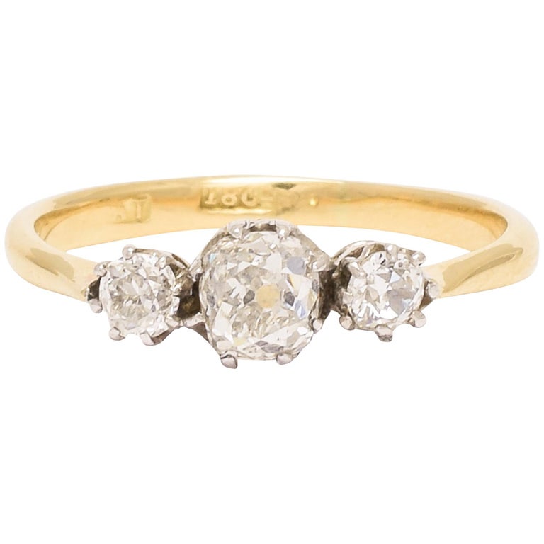 Antique Victorian Cushion Cut Diamond Trilogy Ring at 1stDibs cushion