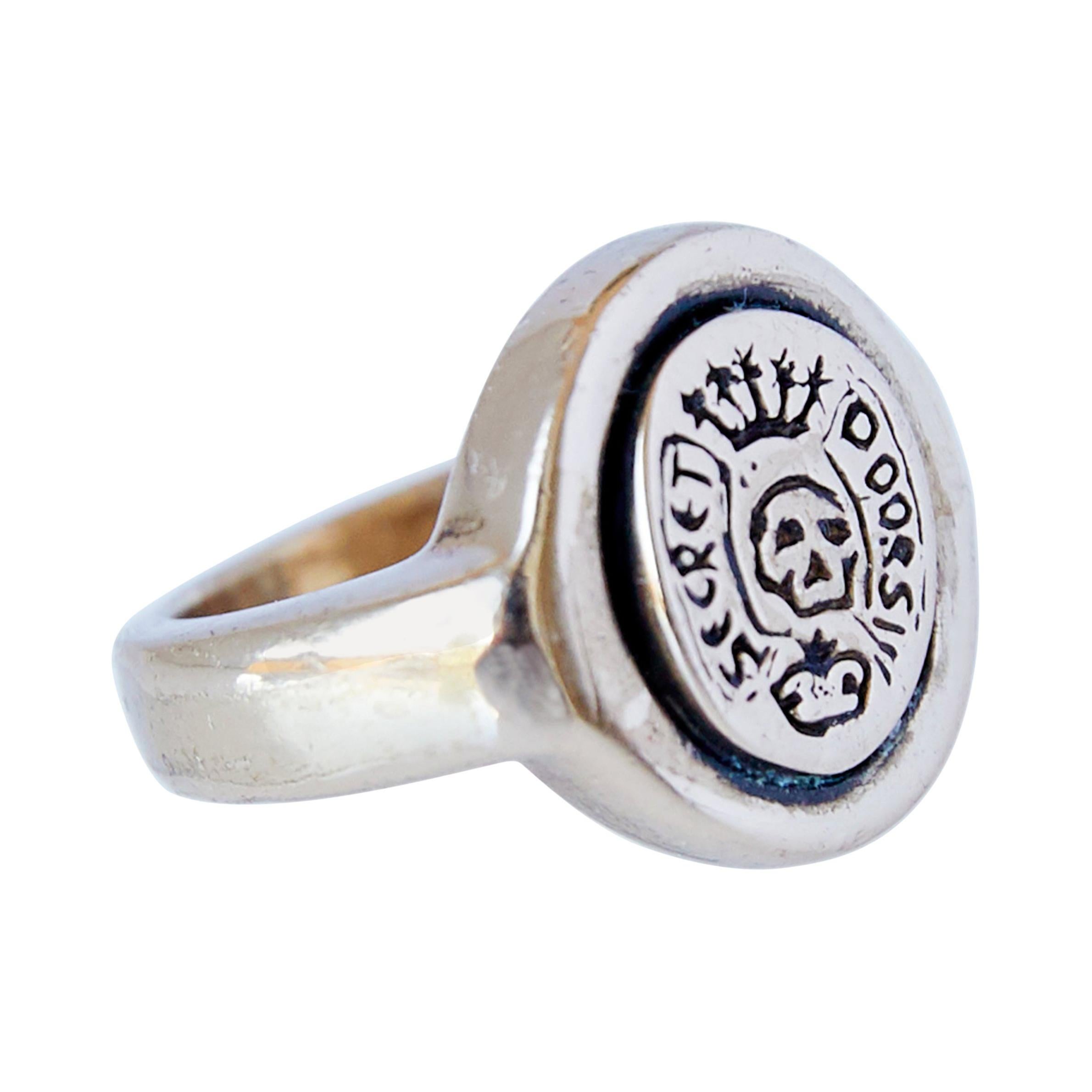 Crest Signet Skull Ring Memento Mori Style Bronze J Dauphin