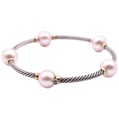 David Yurman Sterling Silver and 18 Karat Yellow Gold with Pink Pearl Bangle