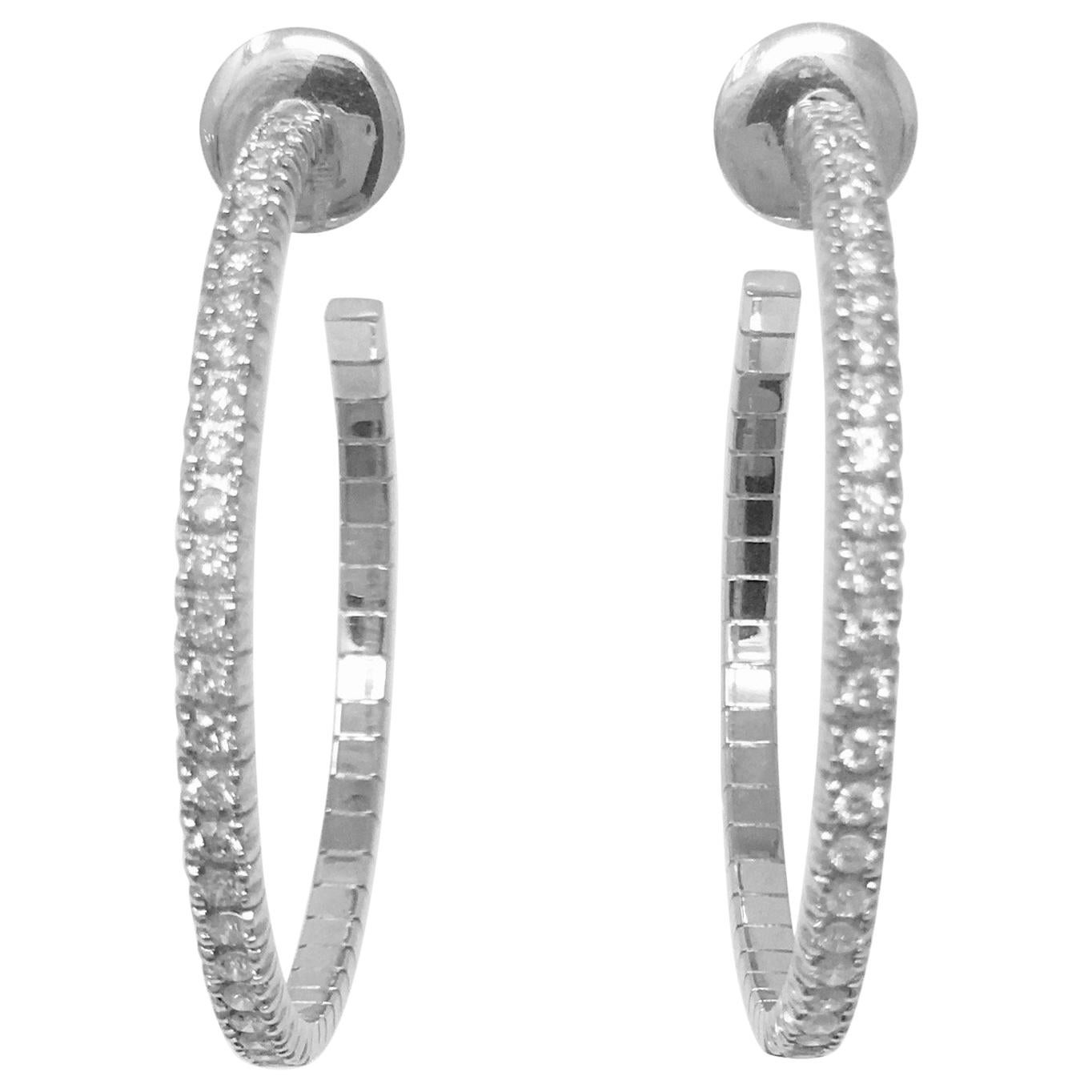 2.08 Carat White Round Brilliant Diamond Hoop Earrings in 18 Karat White Gold
