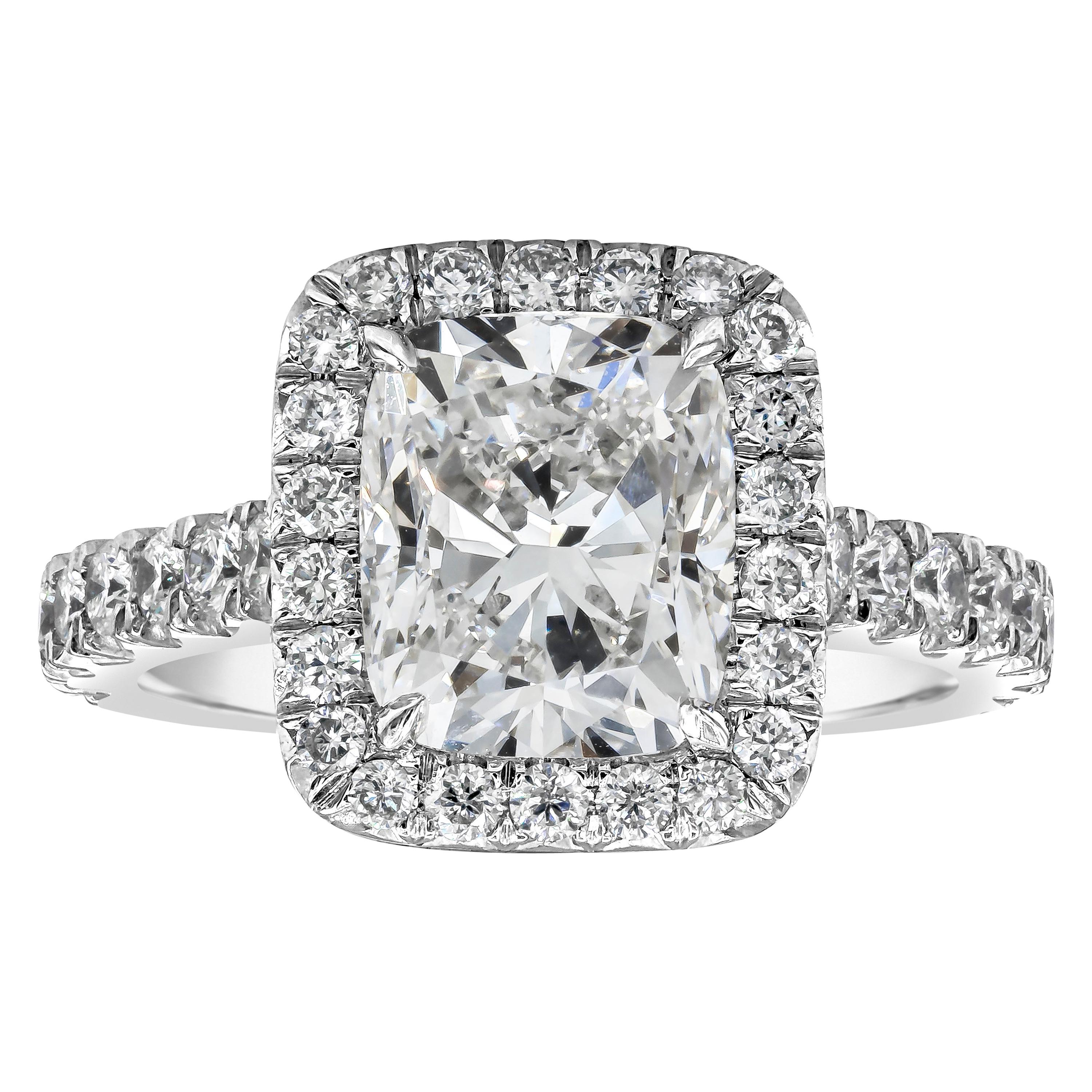 Roman Malakov GIA Certified 3.02 Carats Cushion Cut Diamond Halo Engagement Ring