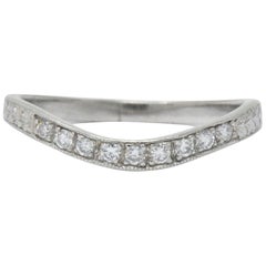Art Deco Diamond Platinum Contoured Wedding Band Ring