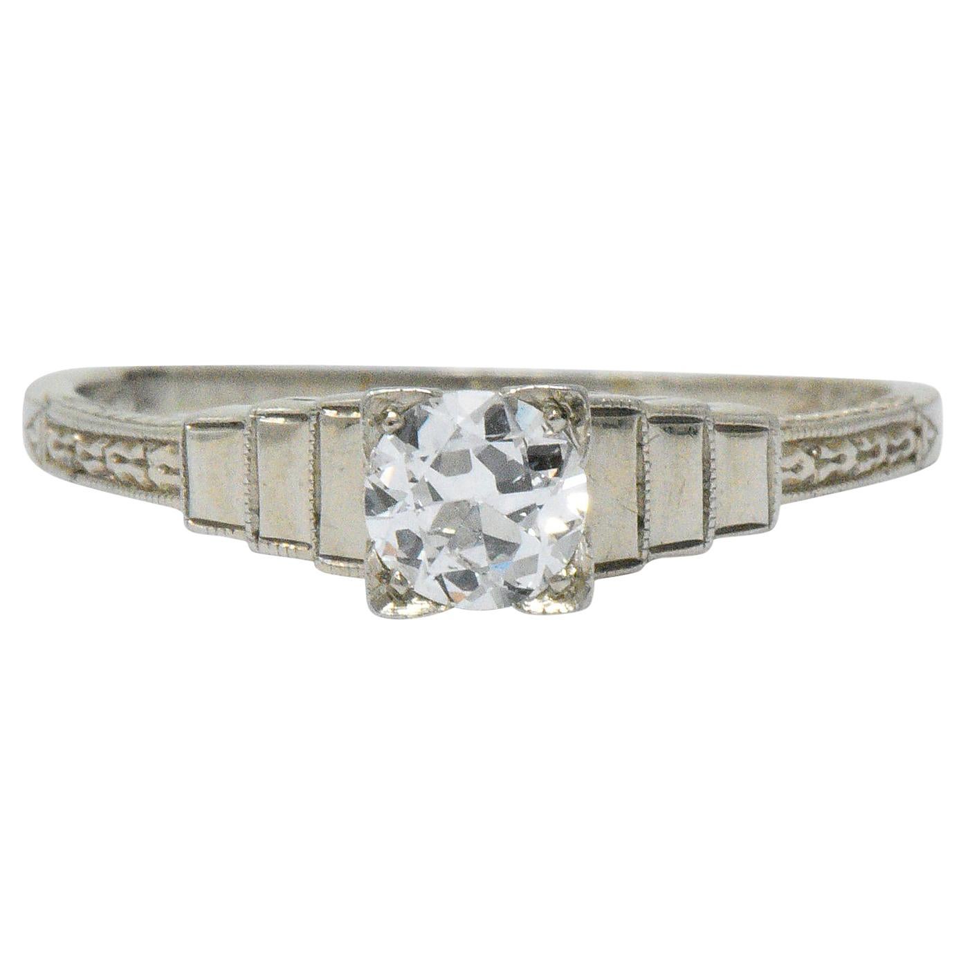 Art Deco 0.40 Carat Diamond 18 Karat White Gold Engagement Ring