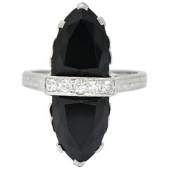 Art Deco Diamond Onyx Platinum Ring