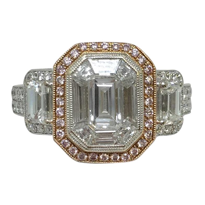 18 Karat White Gold 1.83 Carat Simon G Diamond Emerald Cut Engagement Ring For Sale