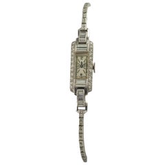 Patek Philippe Used Art Deco Platinum and Diamond Hand-Winding Women's Watch