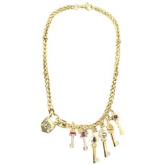 Vintage 18 Karat Lock and Key Charm Necklace