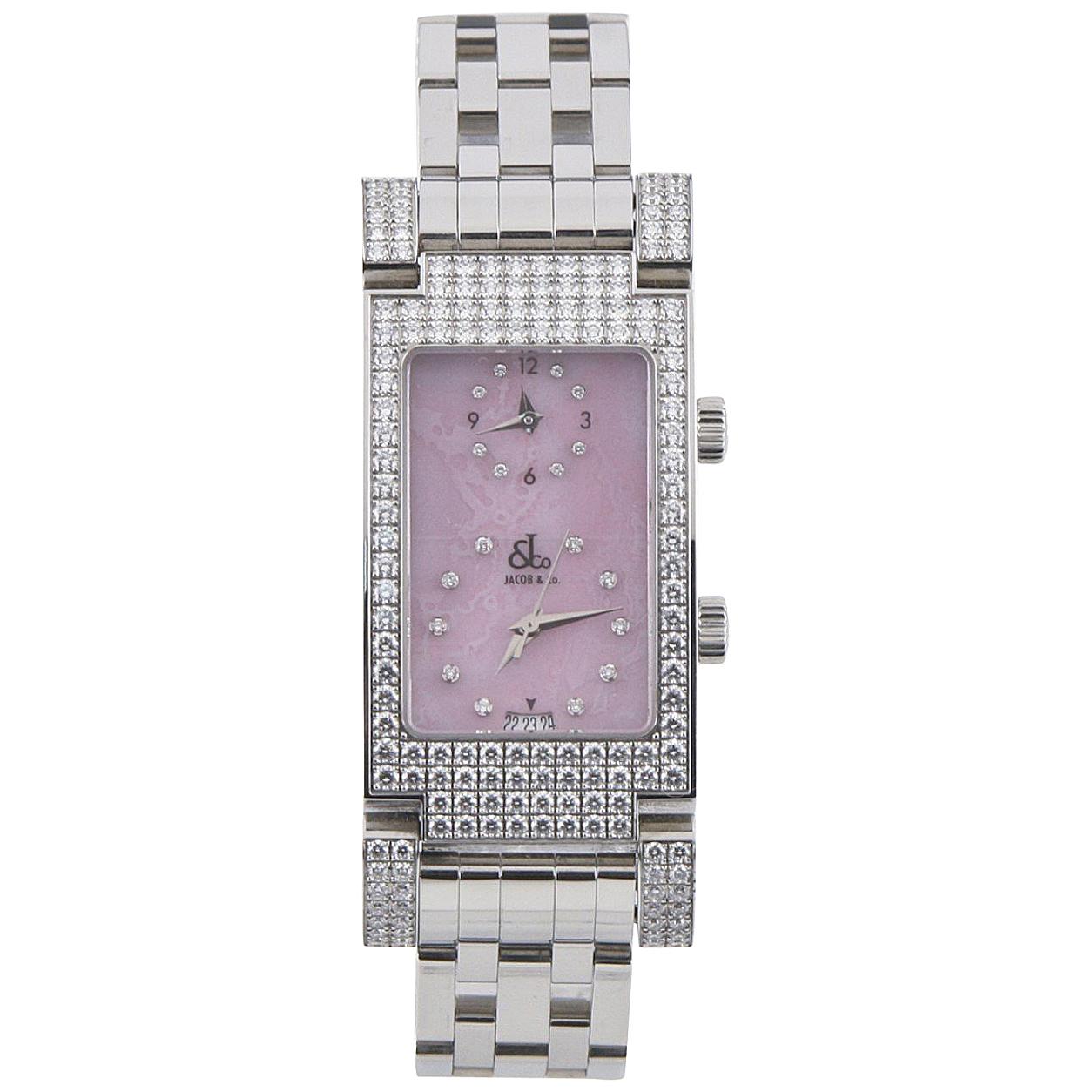 Jacob & Co. Angel-Quarz-Uhr aus Edelstahl und Diamanten mit Box und Papieren im Angebot