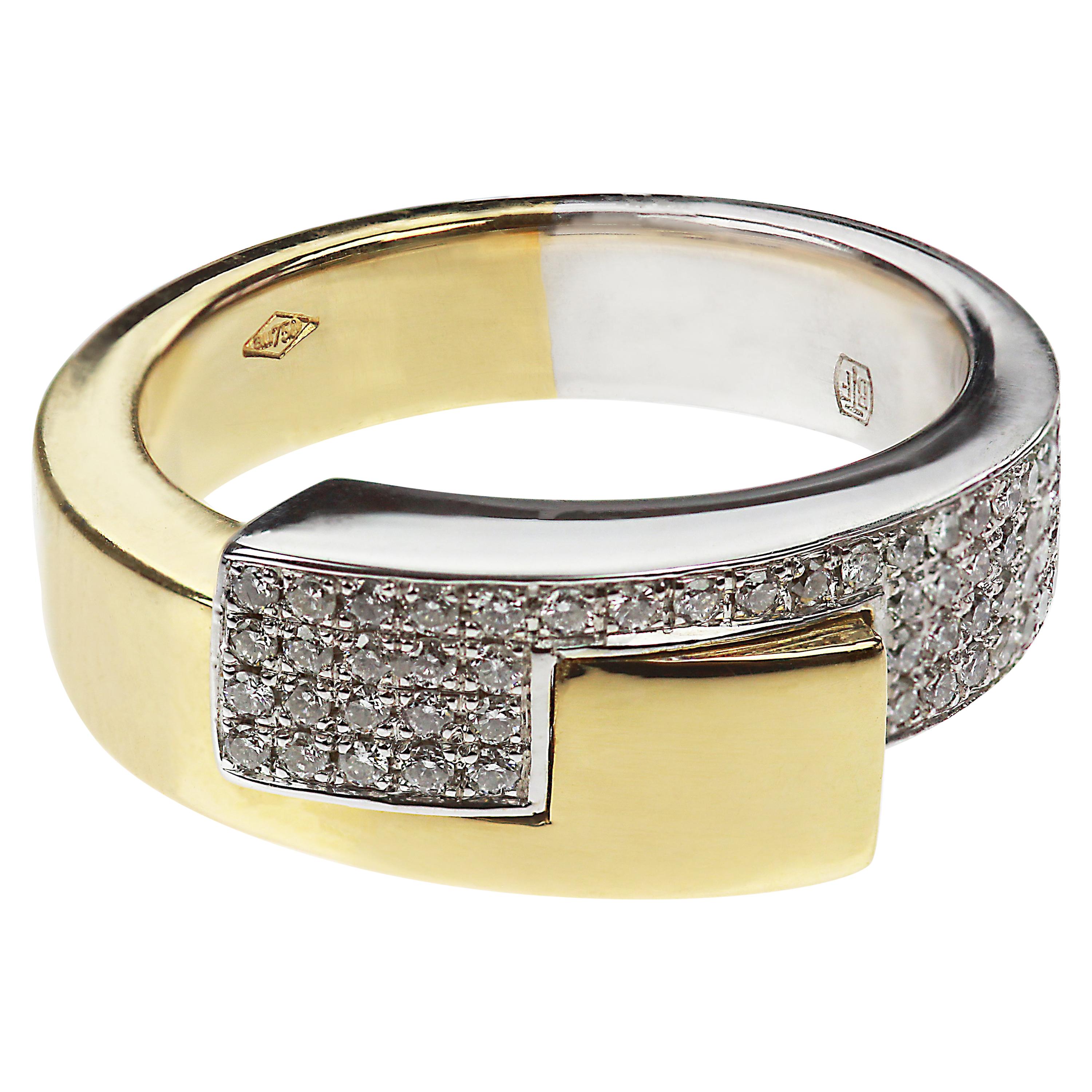 French Diamond Ring in 18 Carat Yellow and White Gold