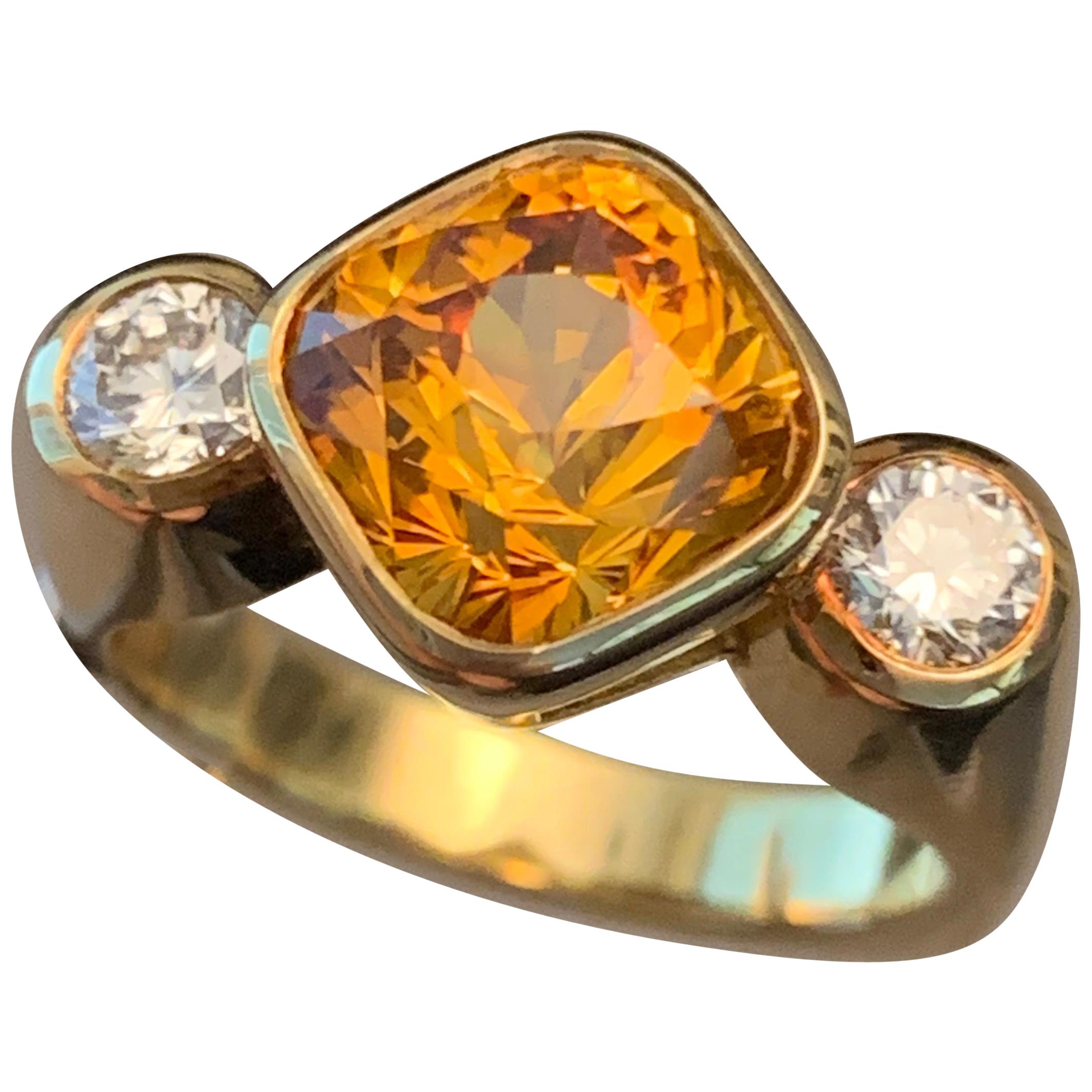 4.8 Carat Yellow-Orange Sapphire and Diamond Ring, Ben Dannie For Sale