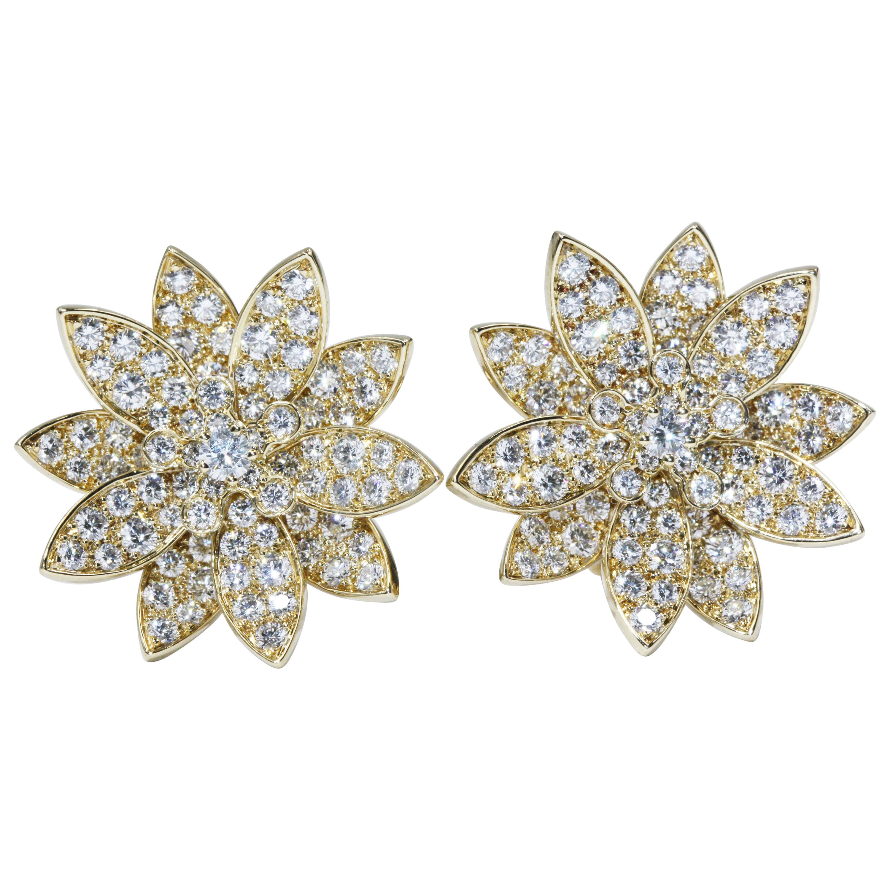 Van Cleef & Arpels Lotus Medium Model Rose Gold with Diamond Earrings For Sale