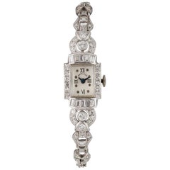 Hamilton Platinum Diamond Women's Mechanical Hand-Winding Art Deco Watch