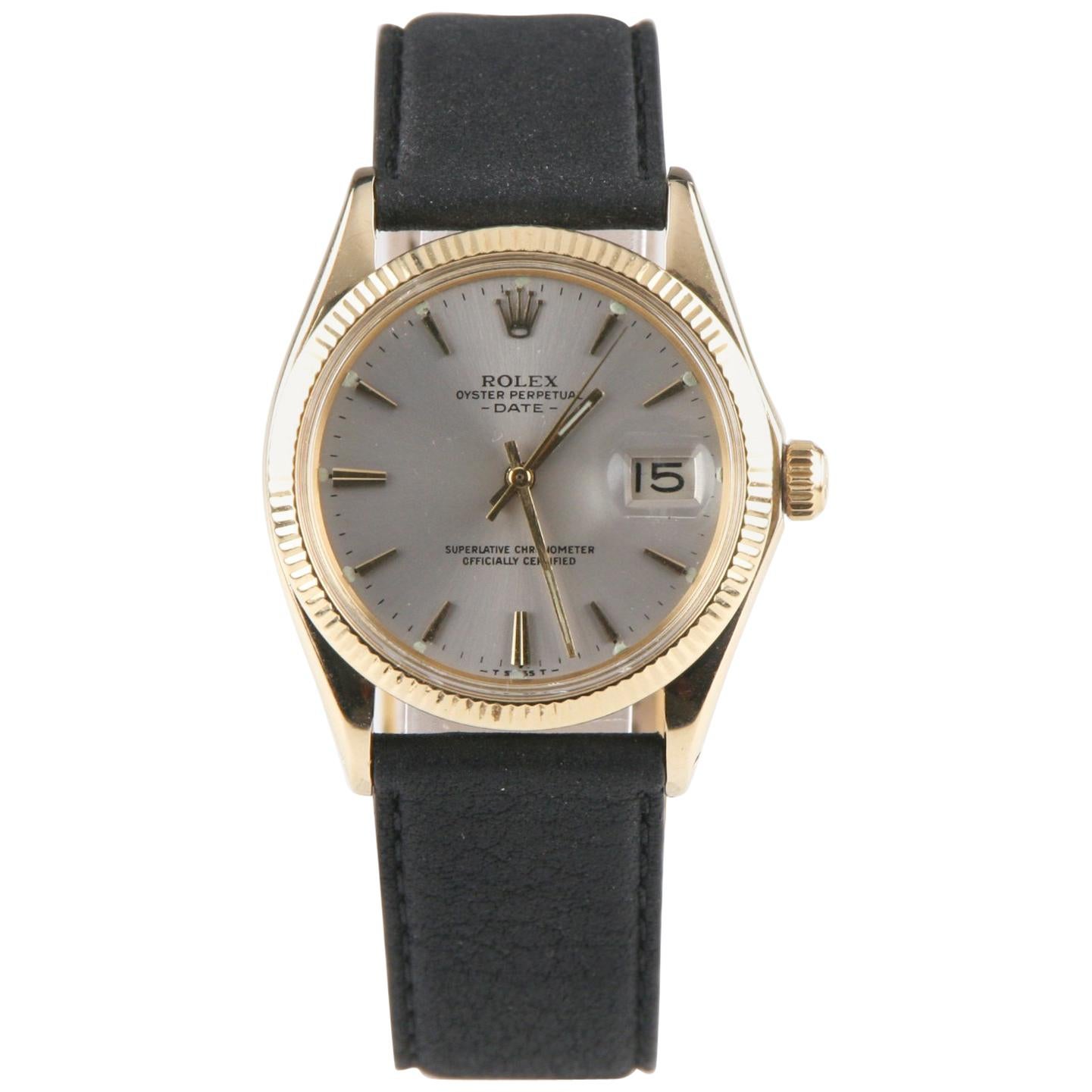 Rolex Oyster Perpetual Date #1503 14 Karat Gold with Leather Band Men's Watch