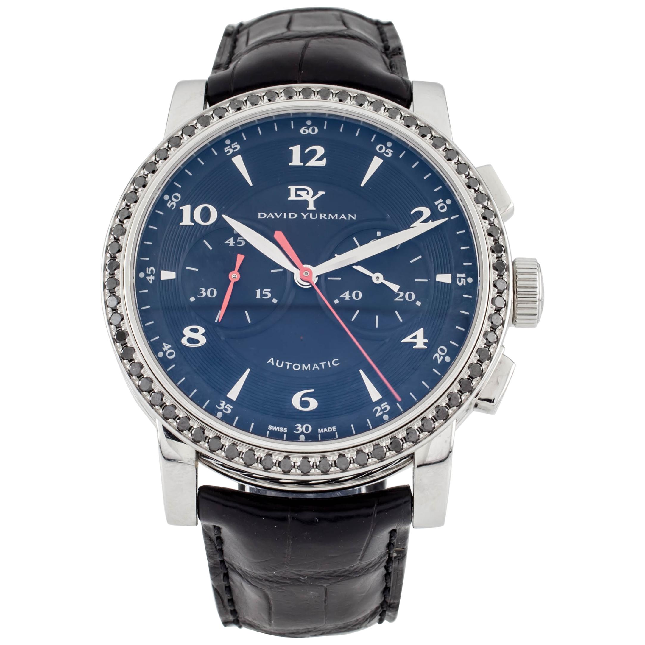 David Yurman Classic Chronograph Edelstahl-Uhr mit schwarzer Diamant-Lünette