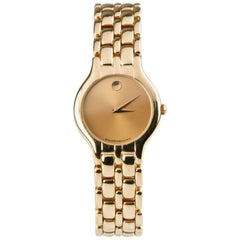 Retro Movado Orizi Quartz Museum Women's 18 Karat Yellow Gold Watch with Gold Dial