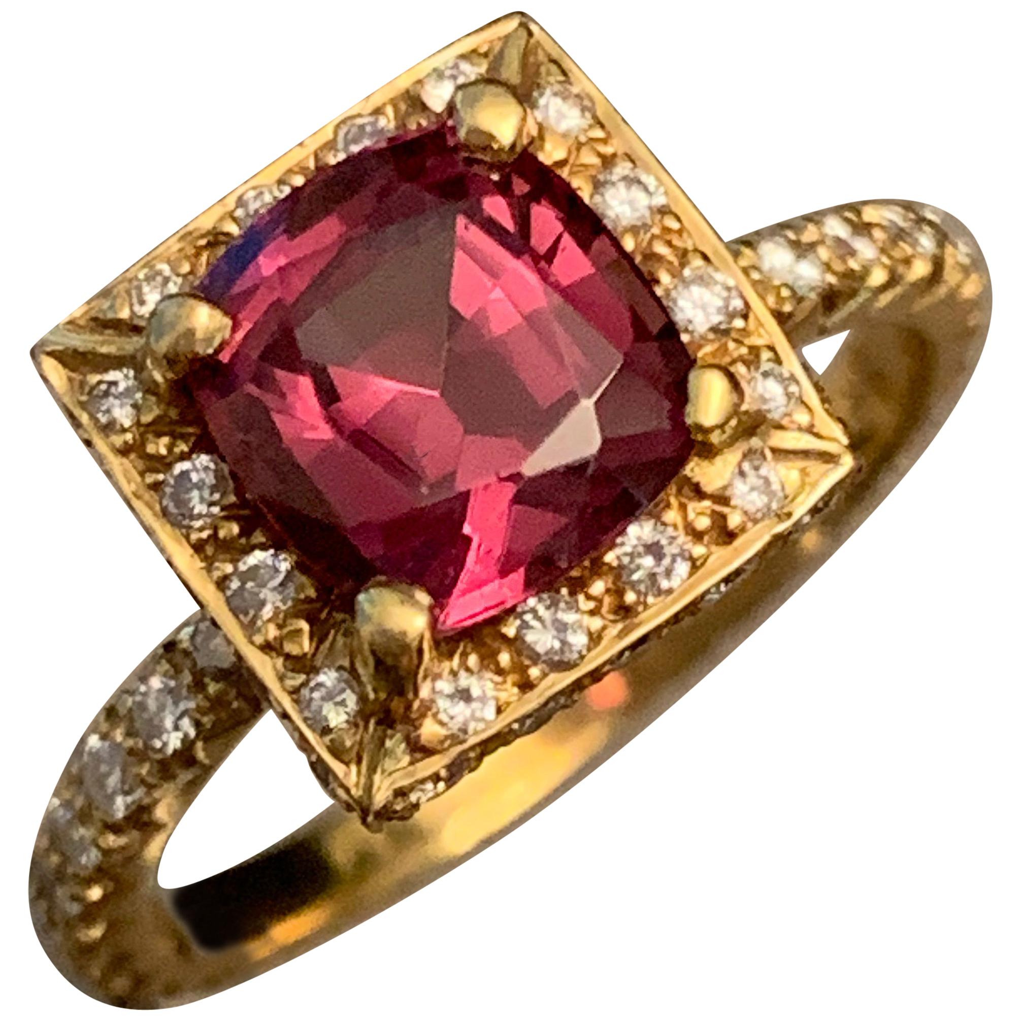 2.37 Natural Garnet Diamond Engagement Ring Set in 18 Karat, Ben Dannie For Sale