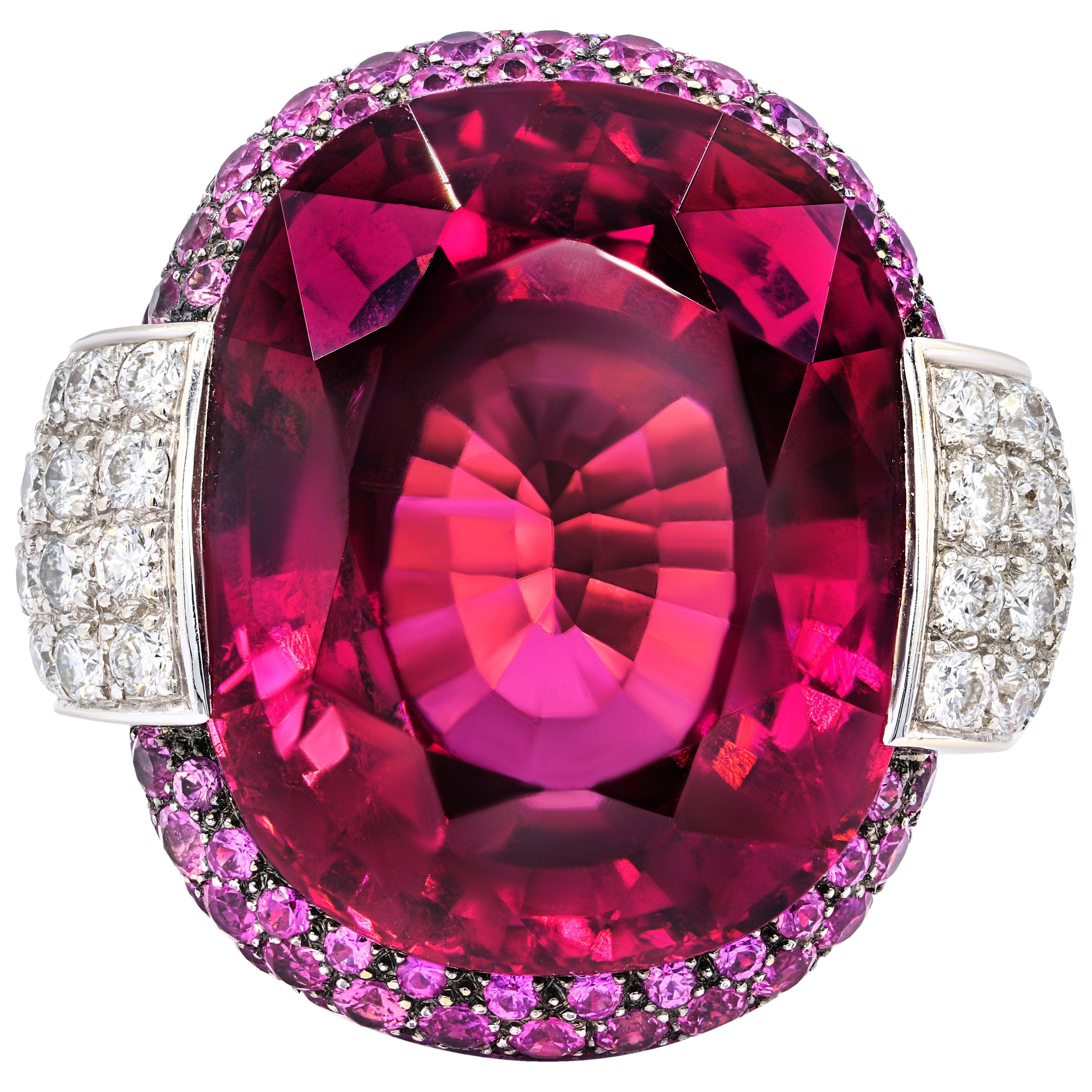 35.00 Carat Tourmaline Diamond Ring  For Sale