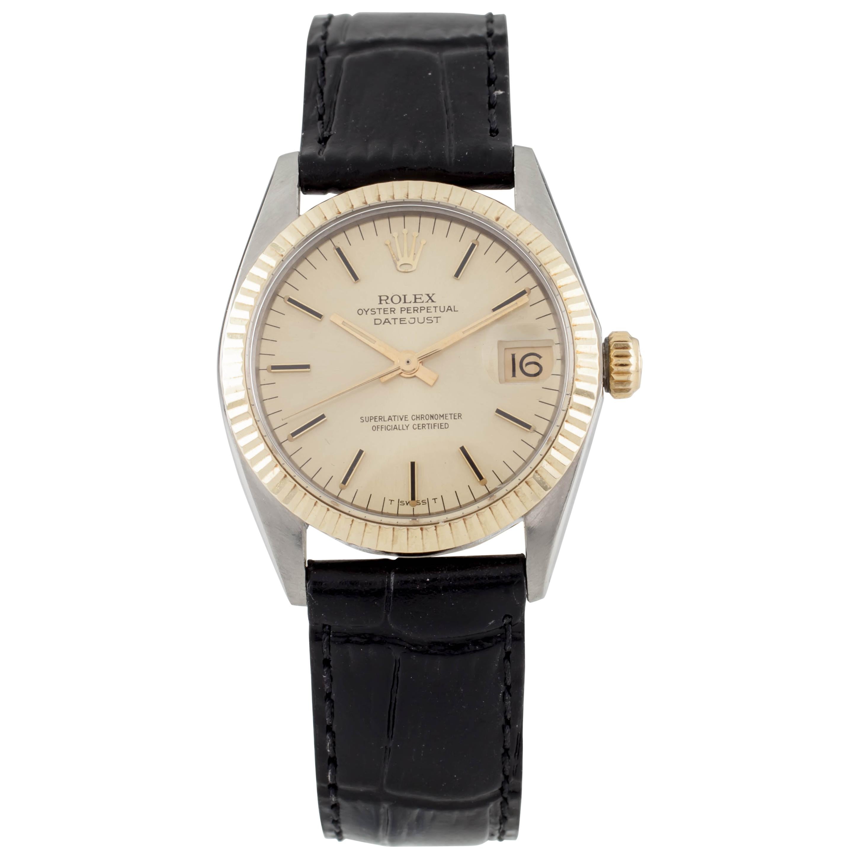 Rolex Mid-Size OPDJ 6827 Two-Tone Unisex Watch with Leather Band