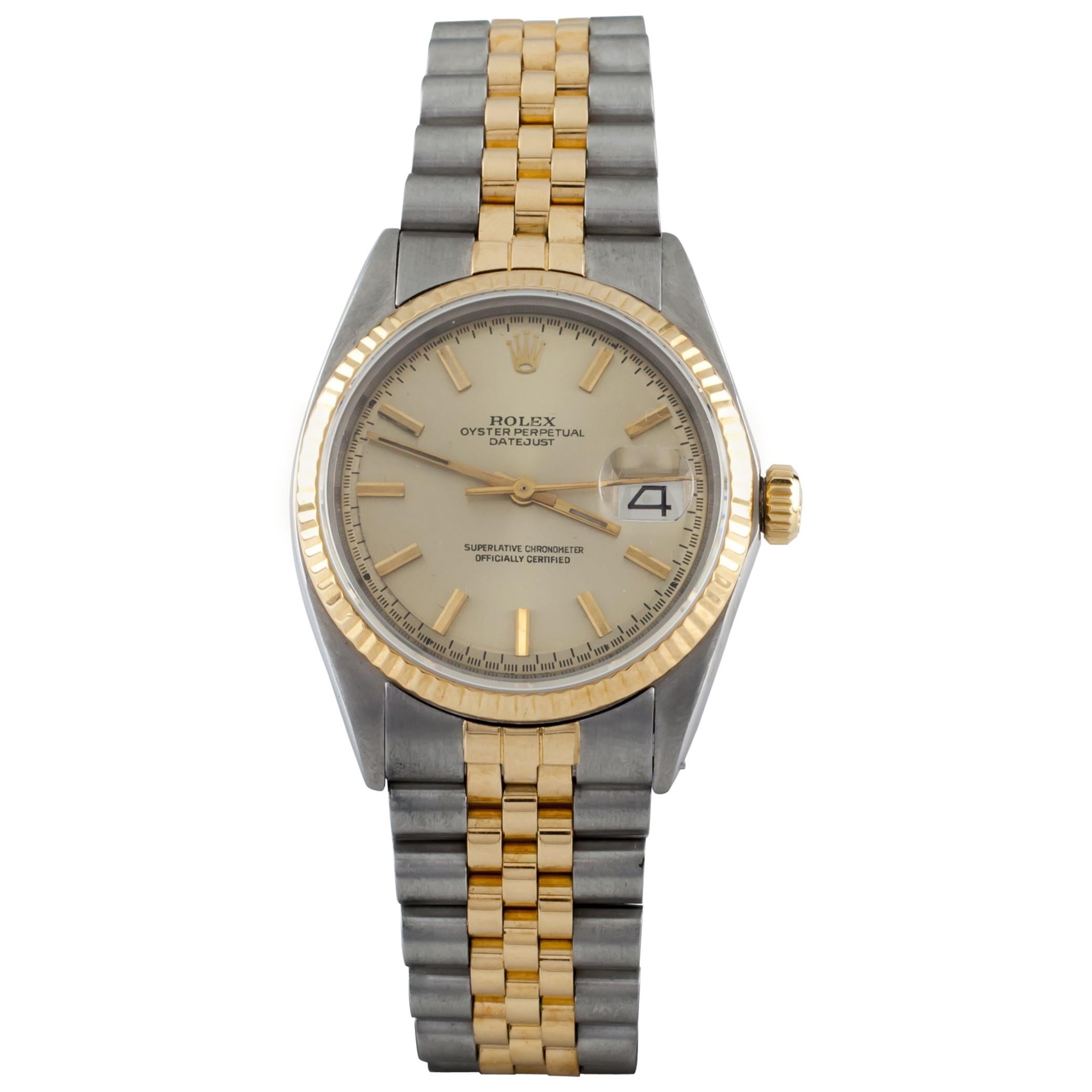 Rolex OP Datejust #1603 Two Tone 18k Gold/SS Men's Automatic Watch w/ Box
