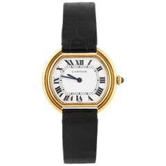 Retro Cartier Ellipse 18 Karat Yellow Gold Women's Wristwatch with Leather Band