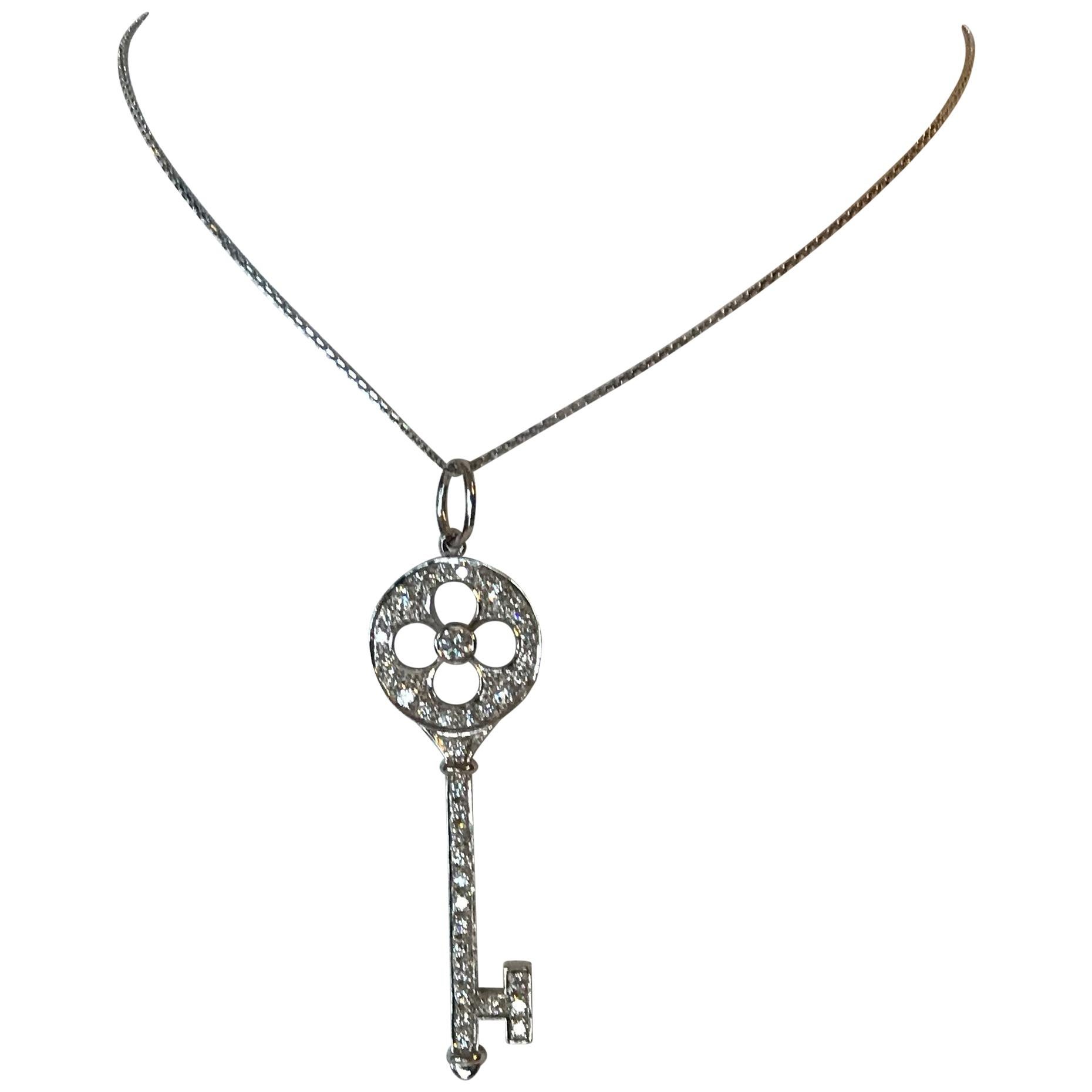 Tiffany & Co. Style 18 Carat Diamond 'Key' Pendant Set in 18 Carat White Gold For Sale