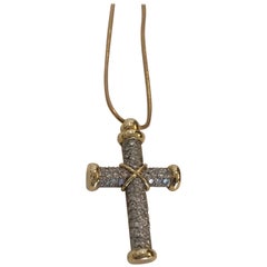 Cross Pendant in 18 Carat White and Yellow Set with Diamonds