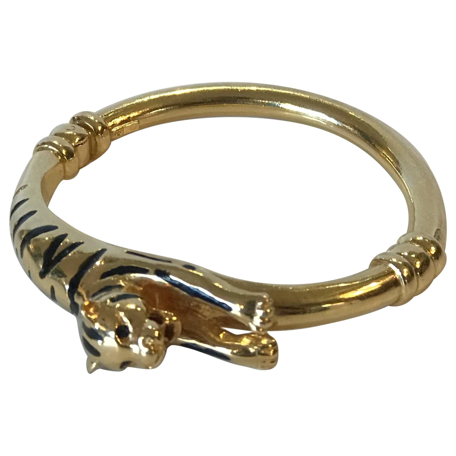 18 Carat Gold Panther-Style Hinged Bangle For Sale