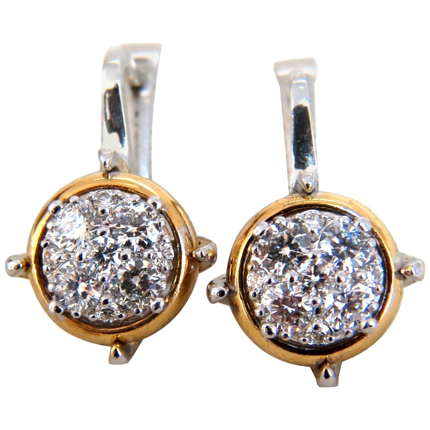 .76 Carat Mod Prime Spanish Goth Lever Natural Diamond Clip Earrings 14 Karat