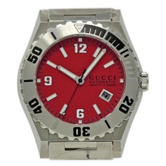 Gucci 115 Pantheon YA115218 Stainless Steel Red Dial Box/Warranty #501-3