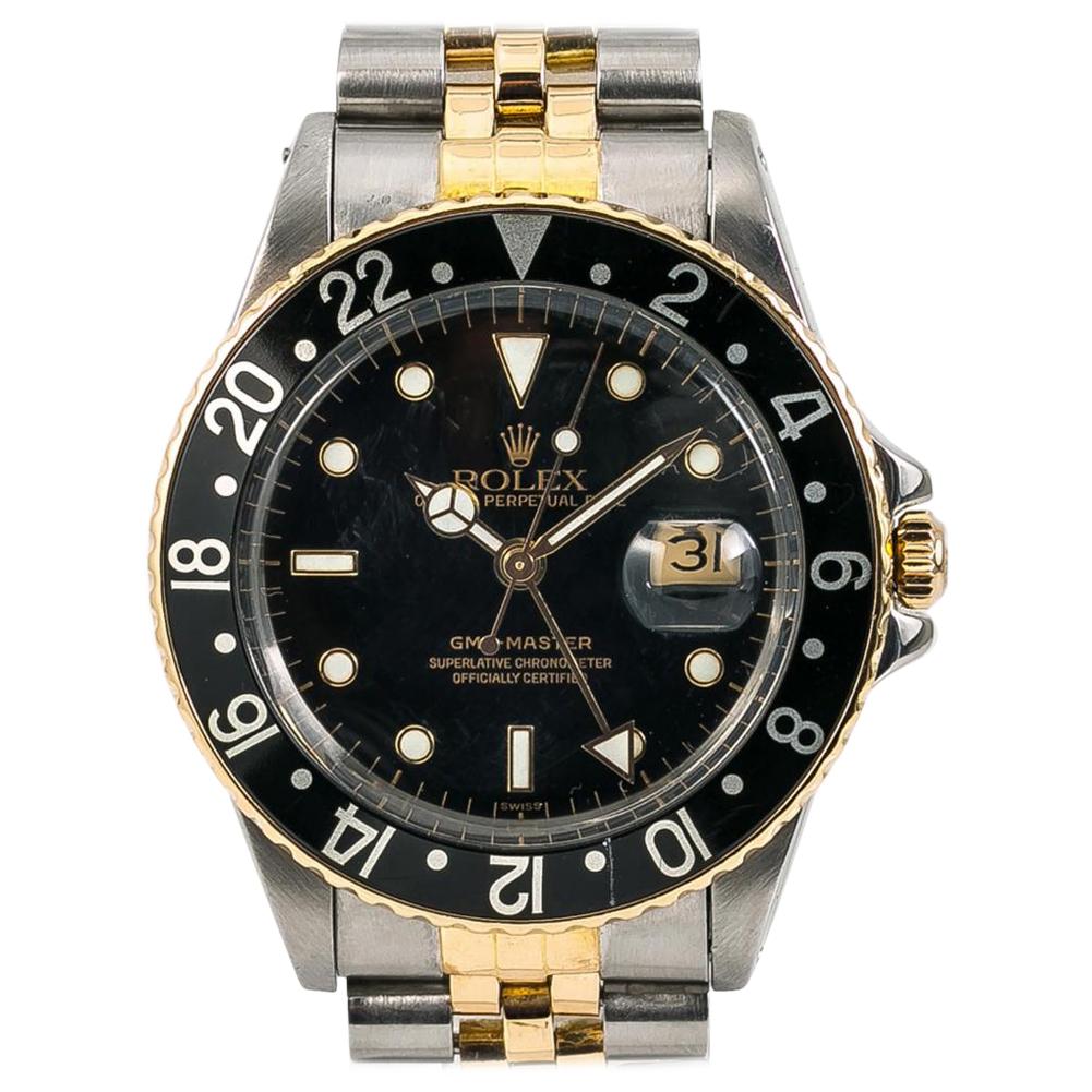 Rolex GMT-Master 16753 Vintage Men’s Automatic Watch Black Dial Two-Tone For Sale