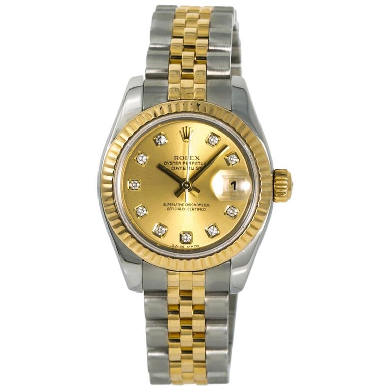 Rolex Datejust 179173 Women's Automatic Watch Two-Tone SS Champagne ...