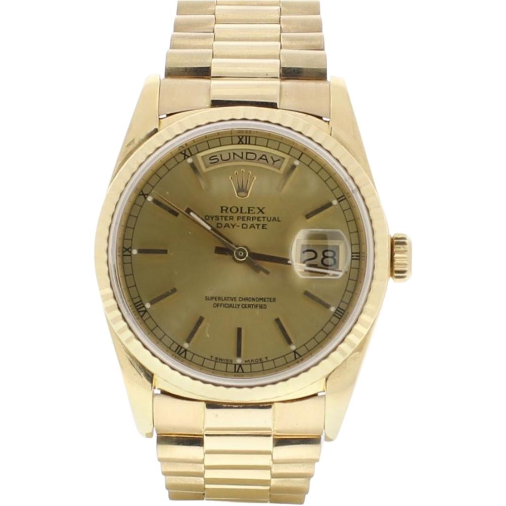Rolex Day-Date 18238 with Band, Yellow-Gold Bezel and Champagne Dial For Sale