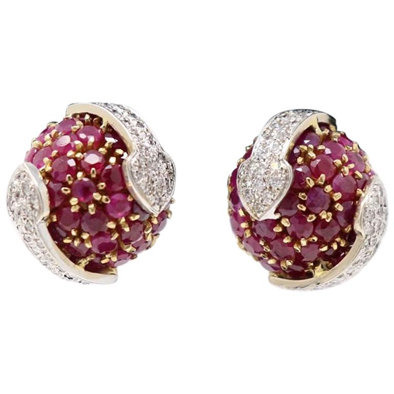 Ruby and Diamond Clip-On Earrings in Yellow and White Gold